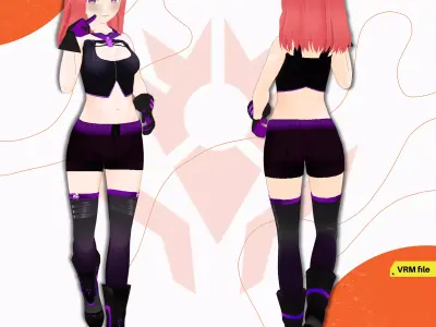 VRM SCIFI SUIT ANIME GIRL CYBERPUNK ARMOR CUTE CELL SHADED 3D model