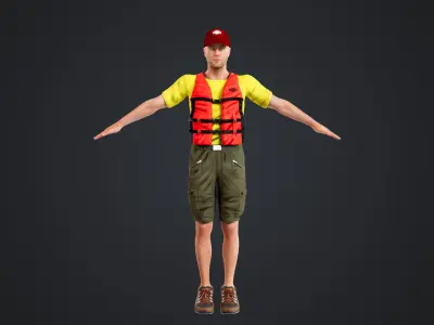 Kayak Canoe Athlete Low-poly 3D model