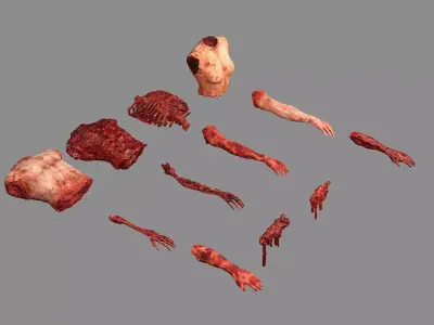 Horror Assets Human Corpse Body Part Collection X6 Pack 3D Model Low-poly 3D model