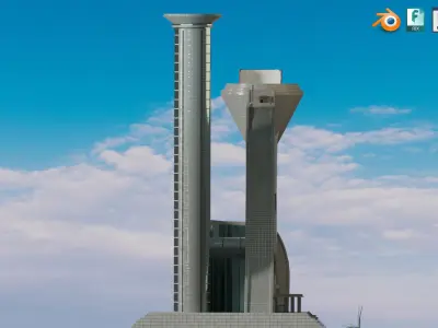 Stylized Dynamic Twin Tower Futuristic Building 3D model