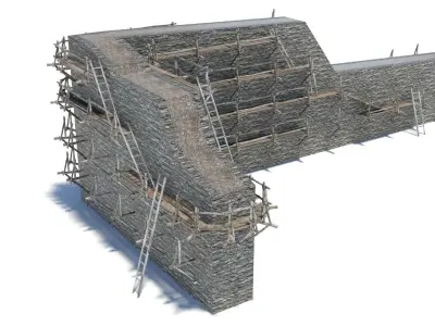 Modular medieval wooden scaffolding Low-poly 3D model