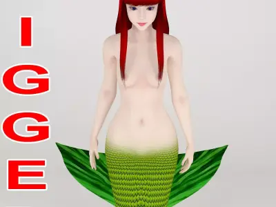 T pose rigged model of little mermaid  3D model