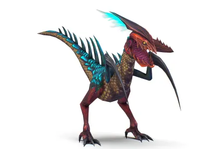 Low Poly Monster Blue Alien Dino Low-poly 3D model