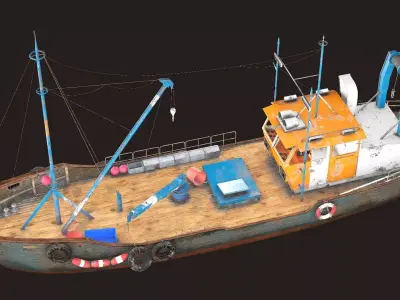 Old Fishing Boat Low Poly 3D Model Low-poly 3D model