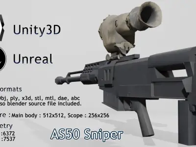 AS50 sniper gun Low-poly 3D model