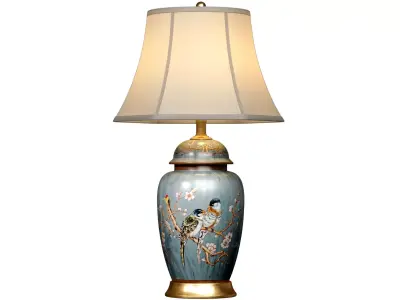 Zedaro Sakura and Birds Ceramic Ginger Jar Nightstand Table Lamp 3D model
