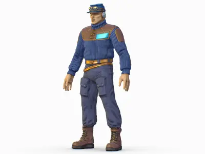 High Poly Male Technician Sweater Leather Jacket Low-poly 3D model