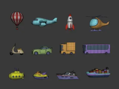 Cartoon Vehicles Low-poly 3D model