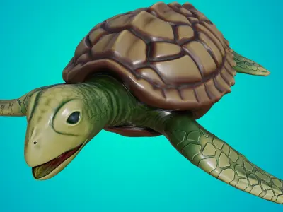 Loggerhead sea turtle Caretta caretta Family Low-poly 3D model
