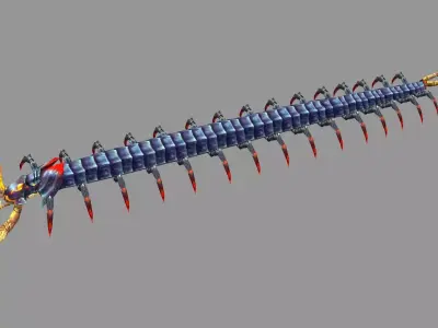 Cartoon black centipede Low-poly 3D model