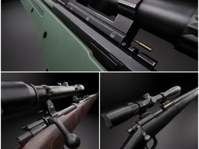 Modern AAA Bolt Action Rifle Pack Game Ready PBR Low-poly 3D model