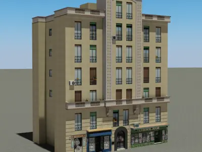 Building apartment with roof Low-poly 3D model