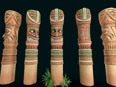 Stylized Wood Totem 12 Low-poly 3D model