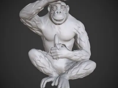 Sculpture of the Monkey with Banana Looking Far Away 3D model