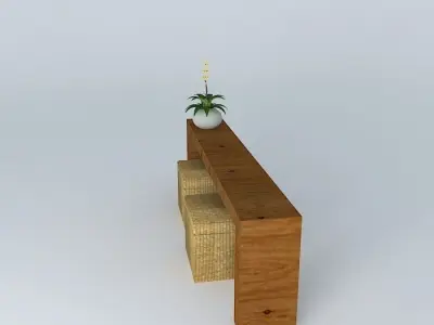Sideboard with Puff Wicker Free 3D model