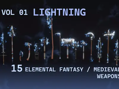 15 Lightning elemental weapons - medieval - fantasy VOL 01 Low-poly 3D model