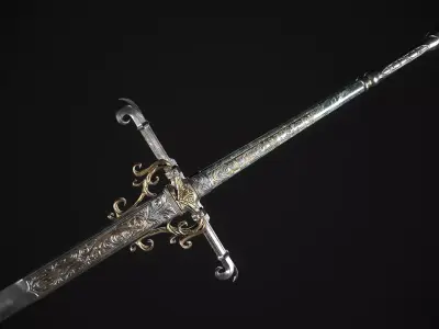 Fantazy Long Sword Medieval Melee Weapon Low-poly 3D model