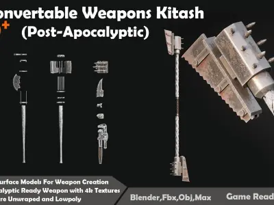 100 Convertable Weapons Kitbash Post-Apocalyptic Low-poly 3D model