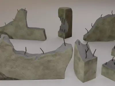 Lowpoly Ruin Walls Package For game Low-poly 3D model