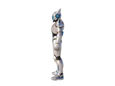 Aqua Silver Cyber Mecha Warrior Low-poly 3D model