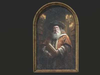 Old Portrait Painting of Wizard Low-poly 3D model