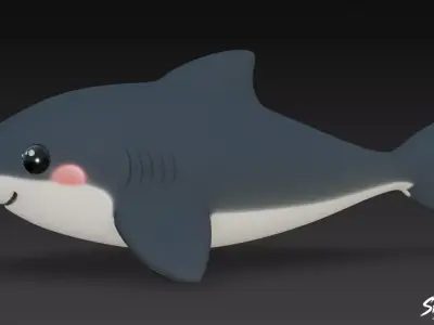 Cartoon Plush Shark Low-poly 3D model