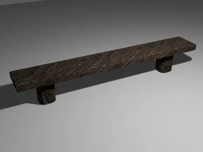 Old Table and Bench Free low-poly 3D model