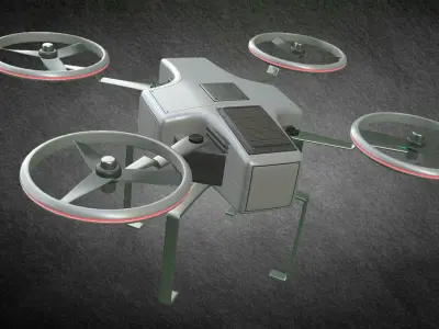 Quadcopter drone with four wheels Low-poly 3D model