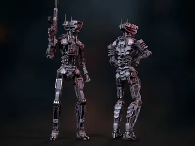 Armored scifi robot character Low-poly 3D model