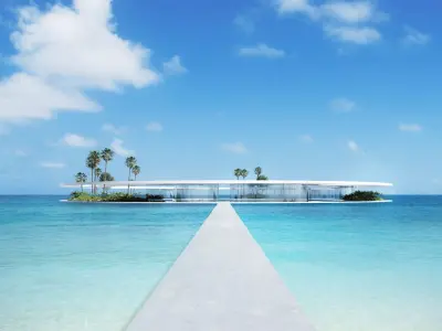 Minimal Tropical Island Glass Villa with Ocean Pier 3D model