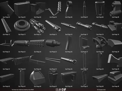 50 Gun Props IMM Brushes Volume 01 Low-poly 3D model