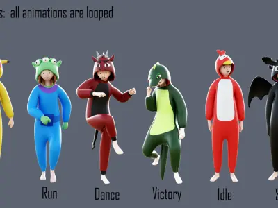 Kigurumi Characters Low-poly 3D model