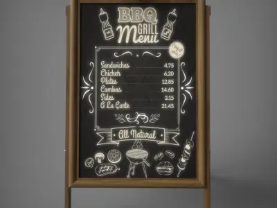 Chalkboard Restaurant Sign 3D model