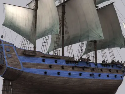 Frigate blue Low-poly 3D model