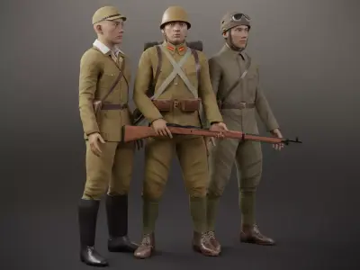 Japanese Soldiers Pack Low-poly 3D model