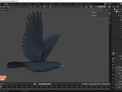 Realistic Animated Carrion Crow Low-poly 3D model