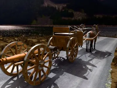 Horse Carriage with Cannon Rigged - Game Ready 3D Model Low-poly 3D model