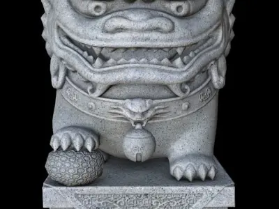 Stylized Chinese Guardian Lion Statue Low-poly 3D model