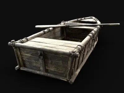 BOAT ROWBOAT WOODEN FISHERMAN RIVER FISH LAKE CANOE SHIP NEXTGEN Low-poly 3D model