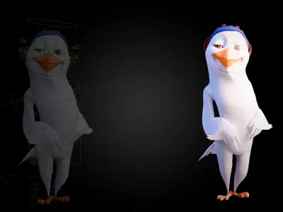 Chibi Cockatoo - 3D White - Rigged Cartoon Bird Low-poly 3D model