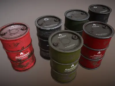 3D Military Fuel Barrel Drums - Low Poly - Game Ready Low-poly 3D model