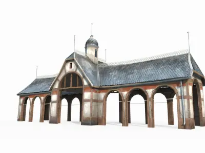 Hand drawn style medieval architectural gathering place 3D model