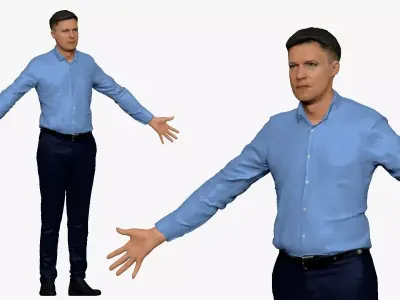 001289 man in blue tshirt blue pants in A pose low poly Low-poly 3D model