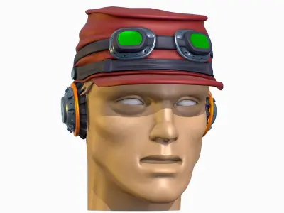 High Poly 3D model - Mans Head with a Cap and Headphones Low-poly 3D model