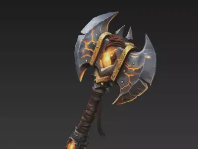Stylized Magma Battle Axe  Game Ready PBR 3D model