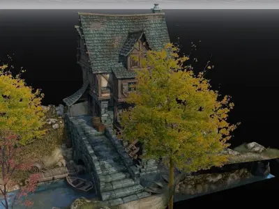 Medieval watermill 3D model