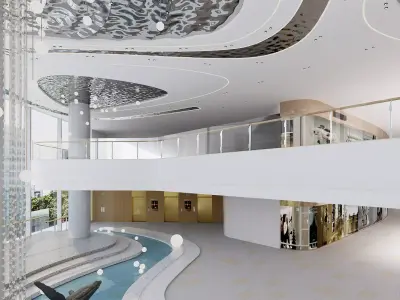 Futuristic Commercial Atrium Modern Shopping Mall Interior 3D model