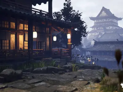 Feudal Japanese Castle Environment Low-poly 3D model