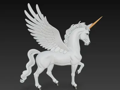 Unicorn White Realistic 3D Model Basic - Low Poly Realistic Low-poly 3D model