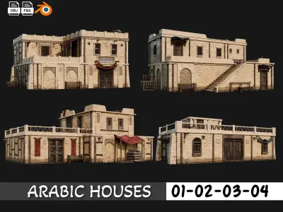 40-Arabic Houses Pack 4K PBR Low-poly 3D model